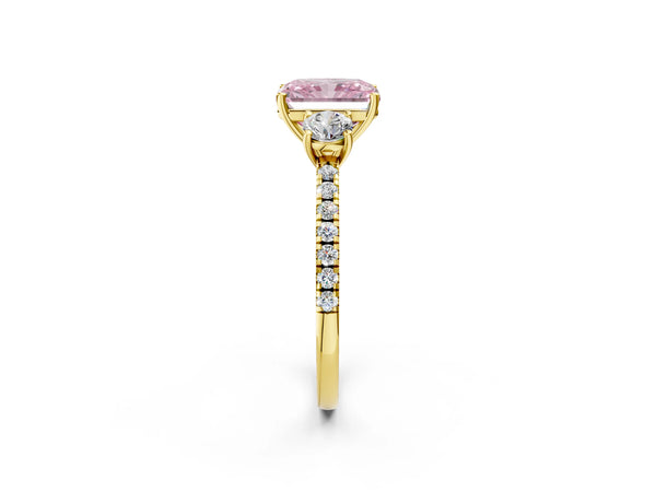Yellow gold Three-Stone Fancy Pink Radiant Cut Cut Diamond Pavé Band with Prong Setting