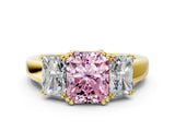 Yellow gold Three-Stone Fancy Pink Radiant Cut Cut Diamond Ring with Channel Set Band and Four-Prong Setting