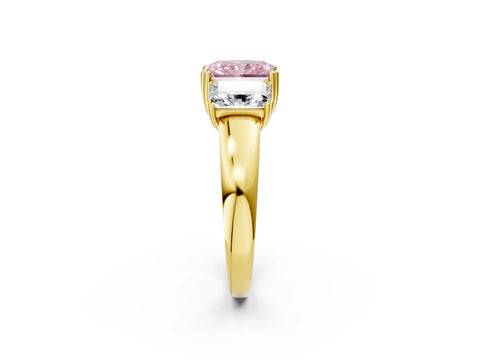 Yellow gold Three-Stone Fancy Pink Radiant Cut Cut Diamond Ring with Channel Set Band and Four-Prong Setting_2