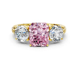 Yellow gold Three-Stone Fancy Pink Radiant Cut Cut Diamond Ring with Channel-Set Band and Prong Setting