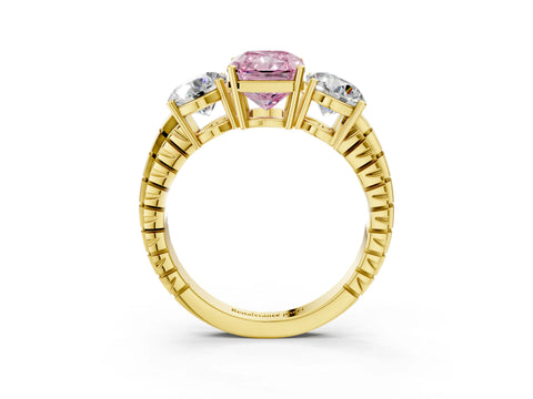 Yellow gold Three-Stone Fancy Pink Radiant Cut Cut Diamond Ring with Channel-Set Band and Prong Setting_3