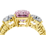 Yellow gold Three-Stone Fancy Pink Radiant Cut Cut Diamond Ring with Channel-Set Band and Prong Setting_4