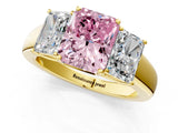 Yellow gold Three-Stone Fancy Pink Radiant Cut Cut Diamond Ring with Prong Setting and Classic Band_1