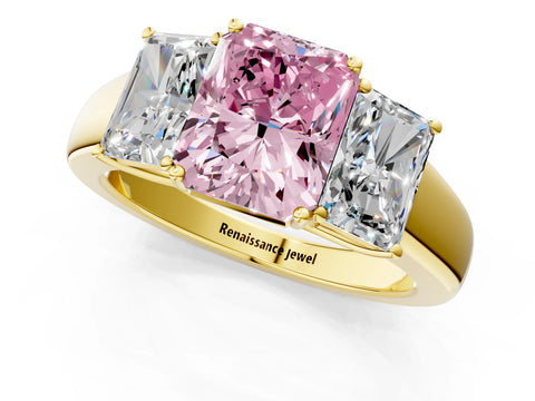 Yellow gold Three-Stone Fancy Pink Radiant Cut Cut Diamond Ring with Prong Setting and Classic Band_1