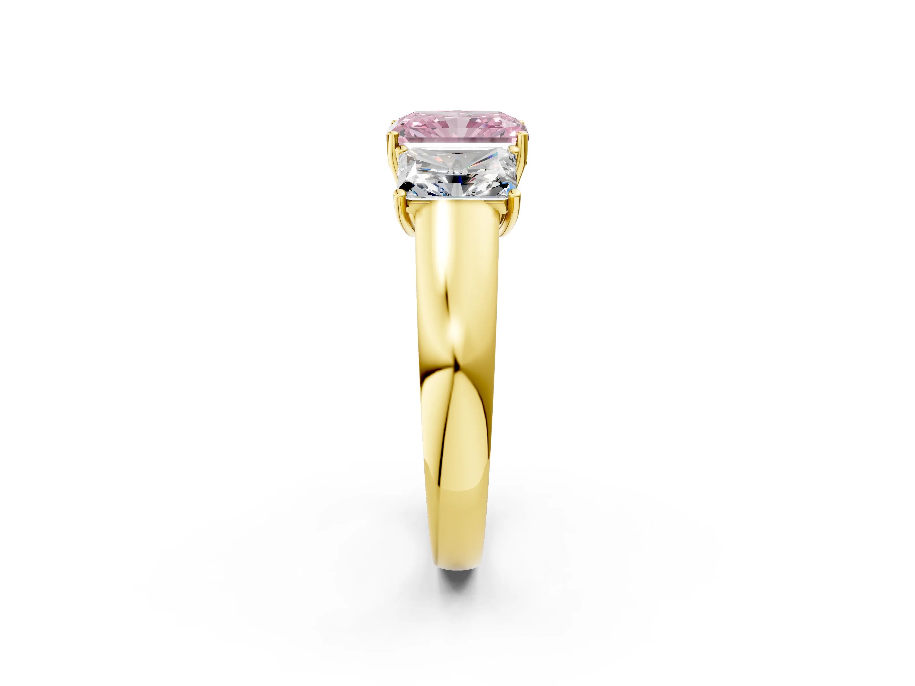 Yellow gold Three-Stone Fancy Pink Radiant Cut Cut Diamond Ring with Prong Setting and Classic Band_2