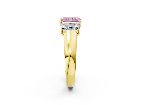 Yellow gold Three-Stone Fancy Pink Radiant Cut Cut Diamond Ring with Prong Setting and Classic Band_2