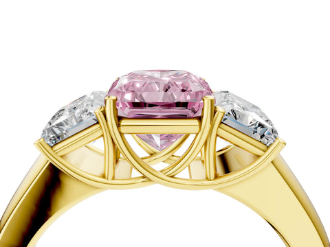 Yellow gold Three-Stone Fancy Pink Radiant Cut Cut Diamond Ring with Prong Setting and Classic Band_4
