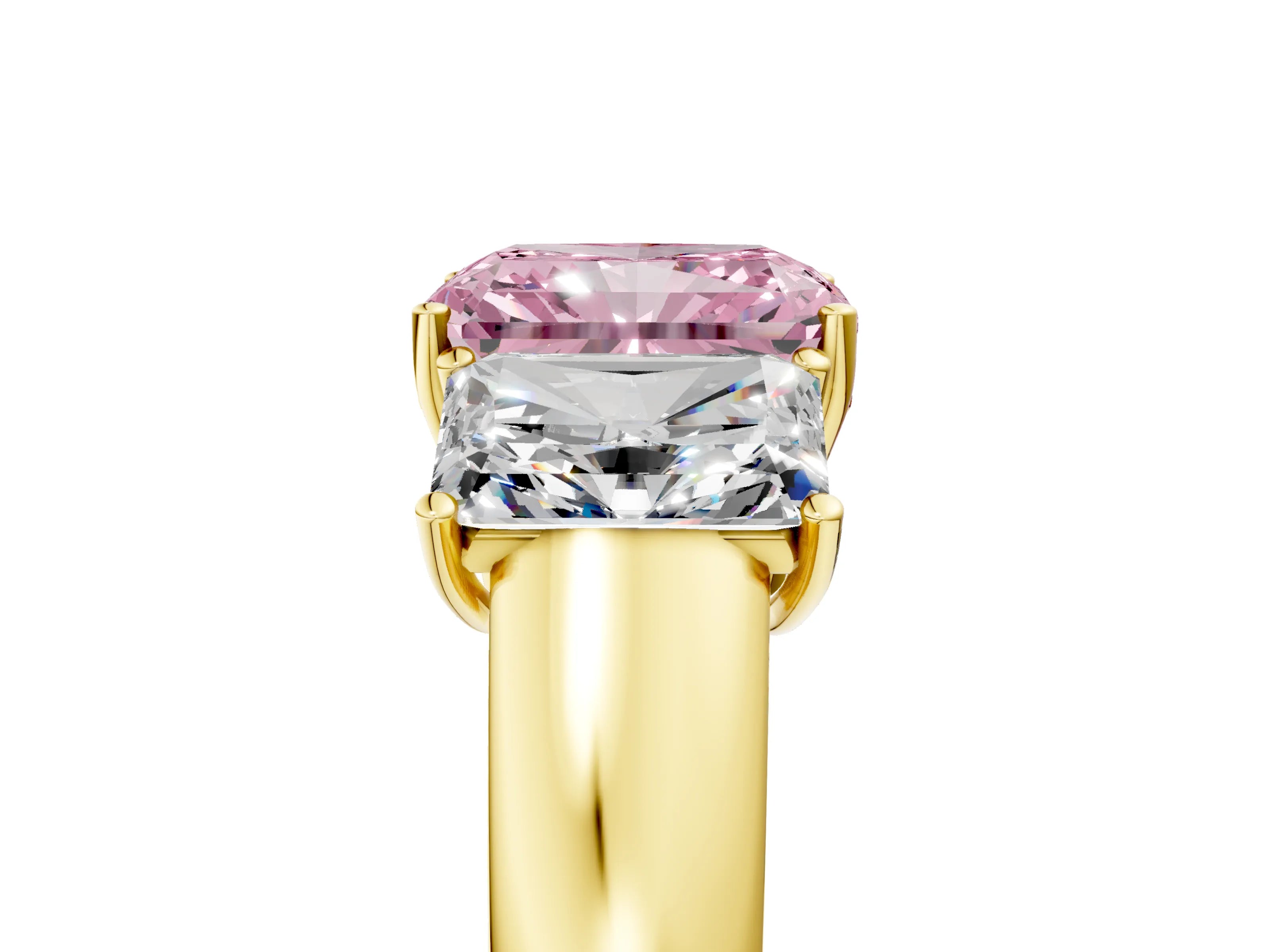 Yellow gold Three-Stone Fancy Pink Radiant Cut Cut Diamond Ring with Prong Setting and Classic Band_5