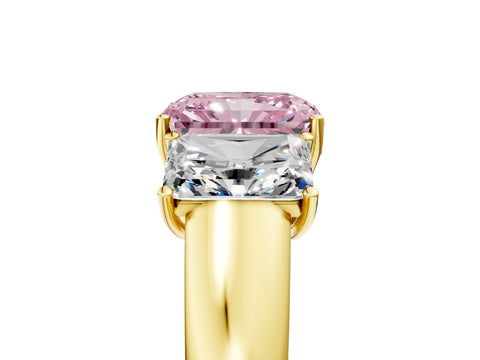 Yellow gold Three-Stone Fancy Pink Radiant Cut Cut Diamond Ring with Prong Setting and Classic Band_5