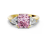 Yellow gold Three-Stone Fancy Pink Radiant Cut Cut Diamond Ring with Trillion Side Stones and Four-Prong Setting_3