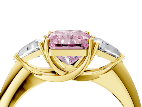 Yellow gold Three-Stone Fancy Pink Radiant Cut Cut Diamond Ring with Trillion Side Stones and Four-Prong Setting_7