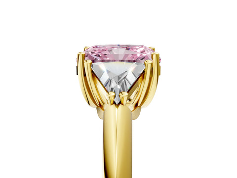 Yellow gold Three-Stone Fancy Pink Radiant Cut Cut Diamond Ring with Trillion Side Stones and Four-Prong Setting_8