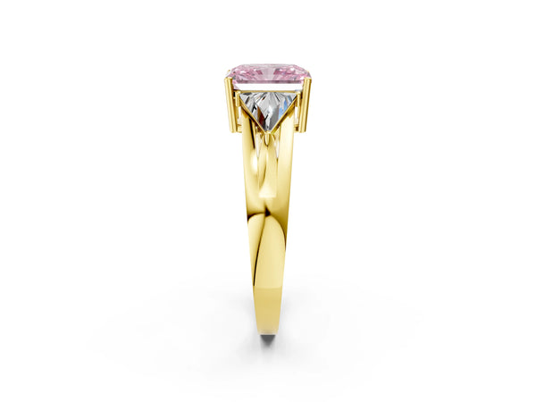 Yellow Gold Radiant Cut Split Shank Three Stone Engagement Ring Setting for Fancy Pink Center