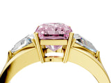 Yellow gold Three-Stone Fancy Pink Radiant Cut Cut Diamond Ring with Trillion Side Stones on a Split Shank Band_4