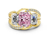 Yellow gold Three-Stone Fancy Pink Radiant Cut Cut Diamond Split Shank Prong Set Ring_12