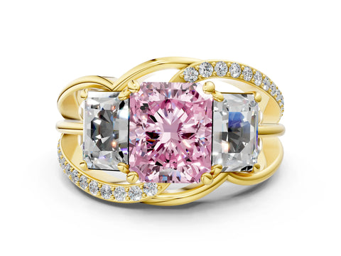 Yellow gold Three-Stone Fancy Pink Radiant Cut Cut Diamond Split Shank Prong Set Ring_12