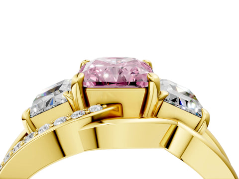Yellow gold Three-Stone Fancy Pink Radiant Cut Cut Diamond Split Shank Prong Set Ring_16
