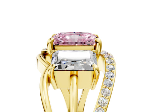 Yellow gold Three-Stone Fancy Pink Radiant Cut Cut Diamond Split Shank Prong Set Ring_17