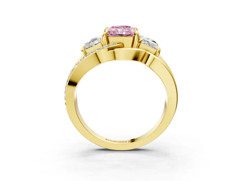 Yellow gold Three-Stone Fancy Pink Radiant Cut Cut Diamond Split Shank Prong Set Ring_3