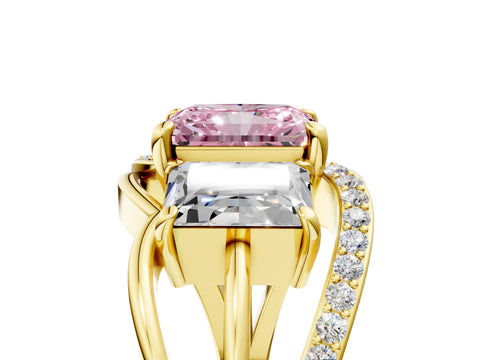 Yellow gold Three-Stone Fancy Pink Radiant Cut Cut Diamond Split Shank Prong Set Ring_5