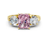 Yellow gold Three-Stone Fancy Pink Radiant Cut Cut Milgrain Band Prong Setting Ring