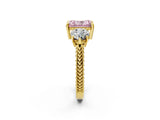 Yellow gold Three-Stone Fancy Pink Radiant Cut Cut Milgrain Band Prong Setting Ring_2