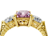 Yellow gold Three-Stone Fancy Pink Radiant Cut Cut Milgrain Band Prong Setting Ring_4