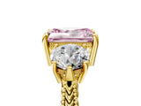 Yellow gold Three-Stone Fancy Pink Radiant Cut Cut Milgrain Band Prong Setting Ring_5