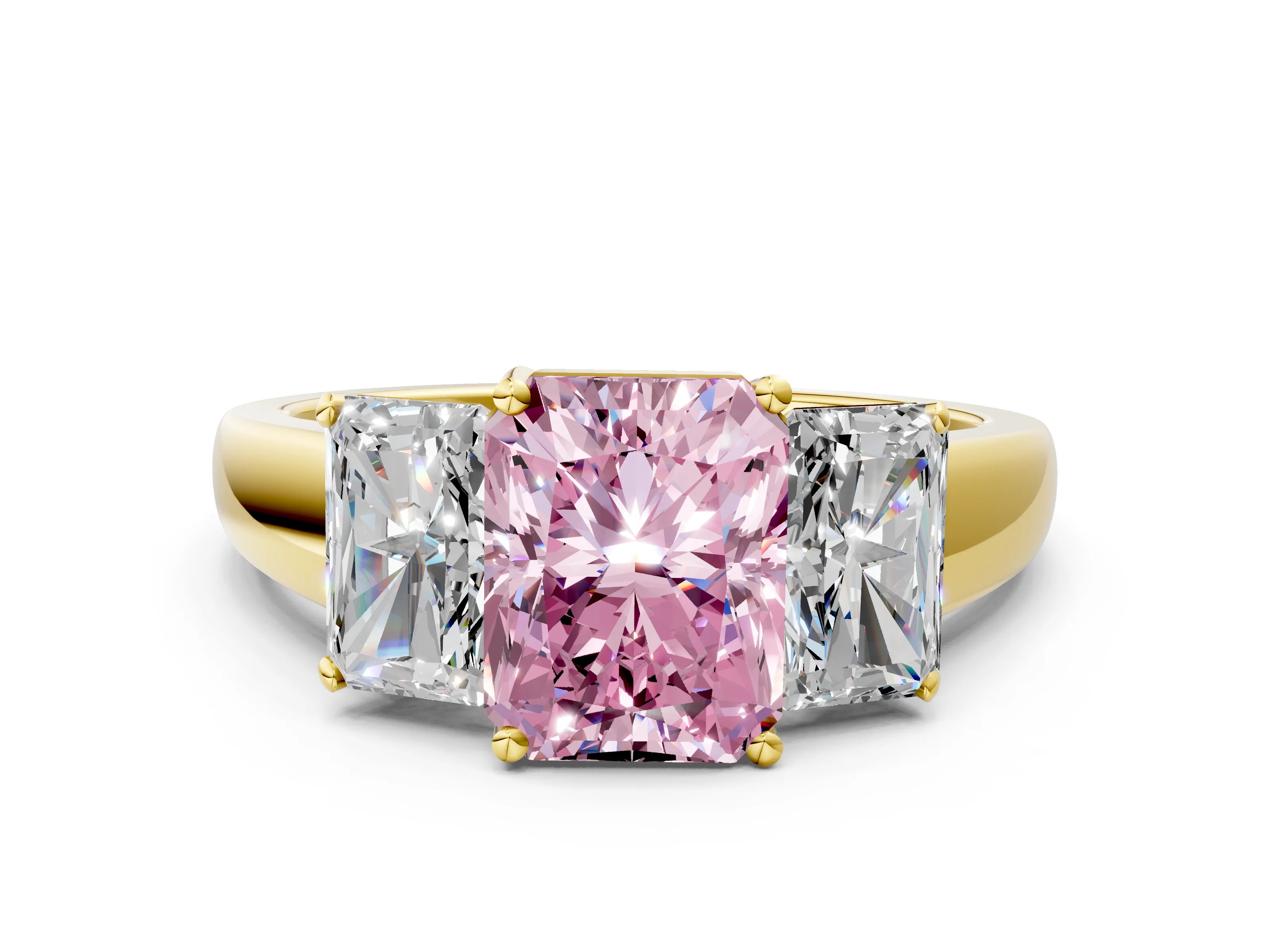 Yellow gold Three-Stone Fancy Pink Radiant Cut Cut Solitaire Ring with Classic Prong Setting