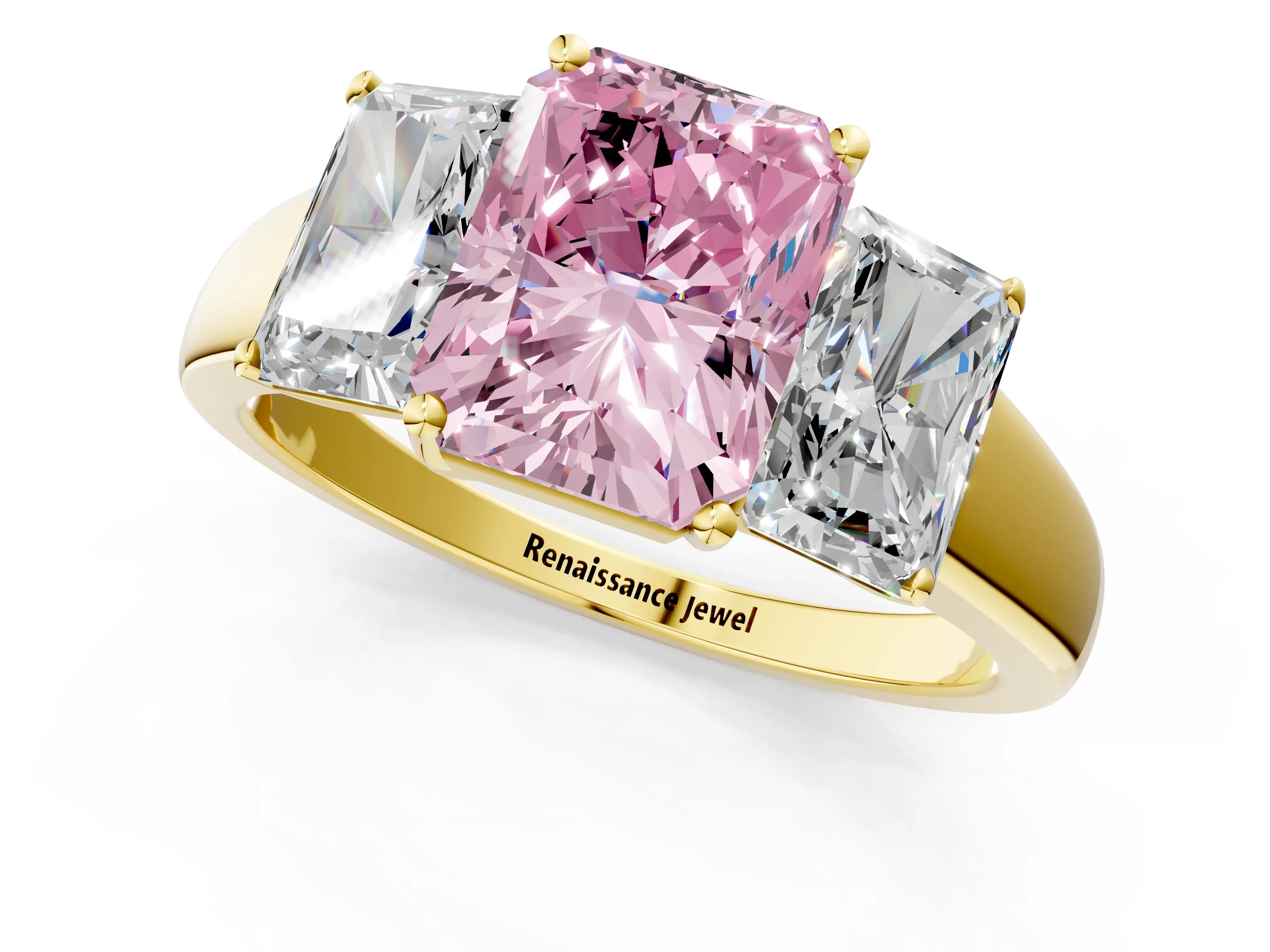 Yellow gold Three-Stone Fancy Pink Radiant Cut Cut Solitaire Ring with Classic Prong Setting_1