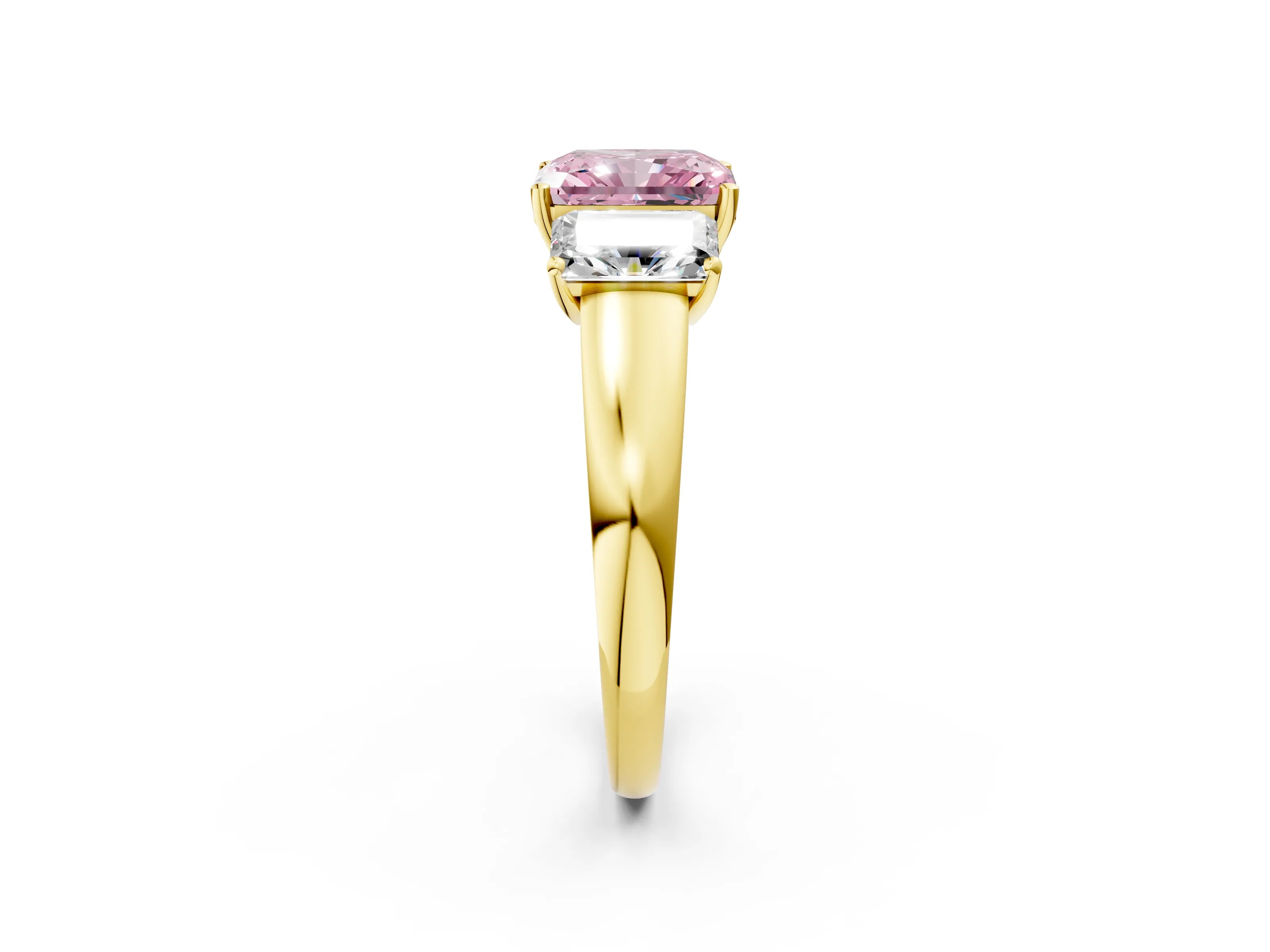 Yellow gold Three-Stone Fancy Pink Radiant Cut Cut Solitaire Ring with Classic Prong Setting_2