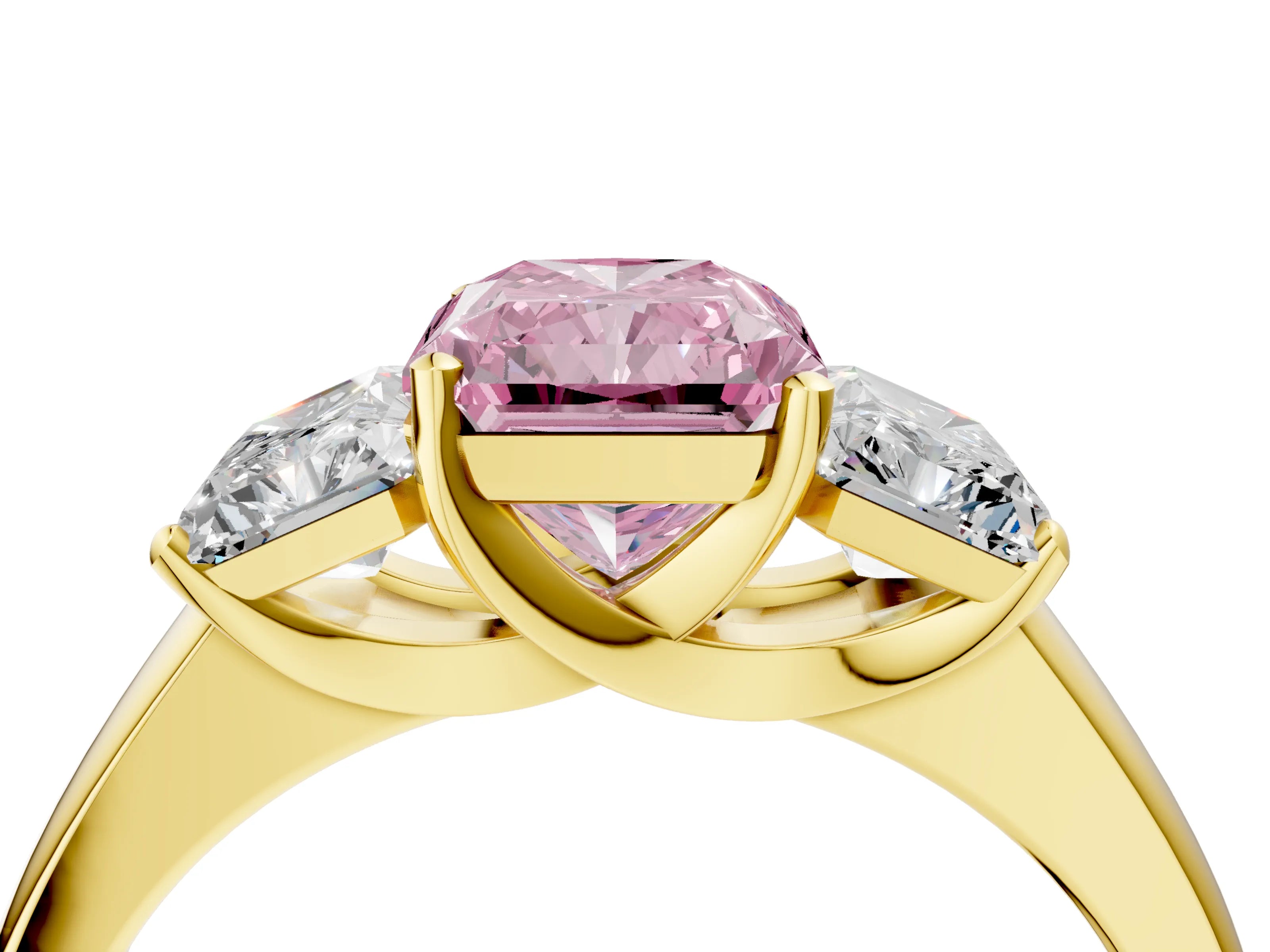 Yellow gold Three-Stone Fancy Pink Radiant Cut Cut Solitaire Ring with Classic Prong Setting_4