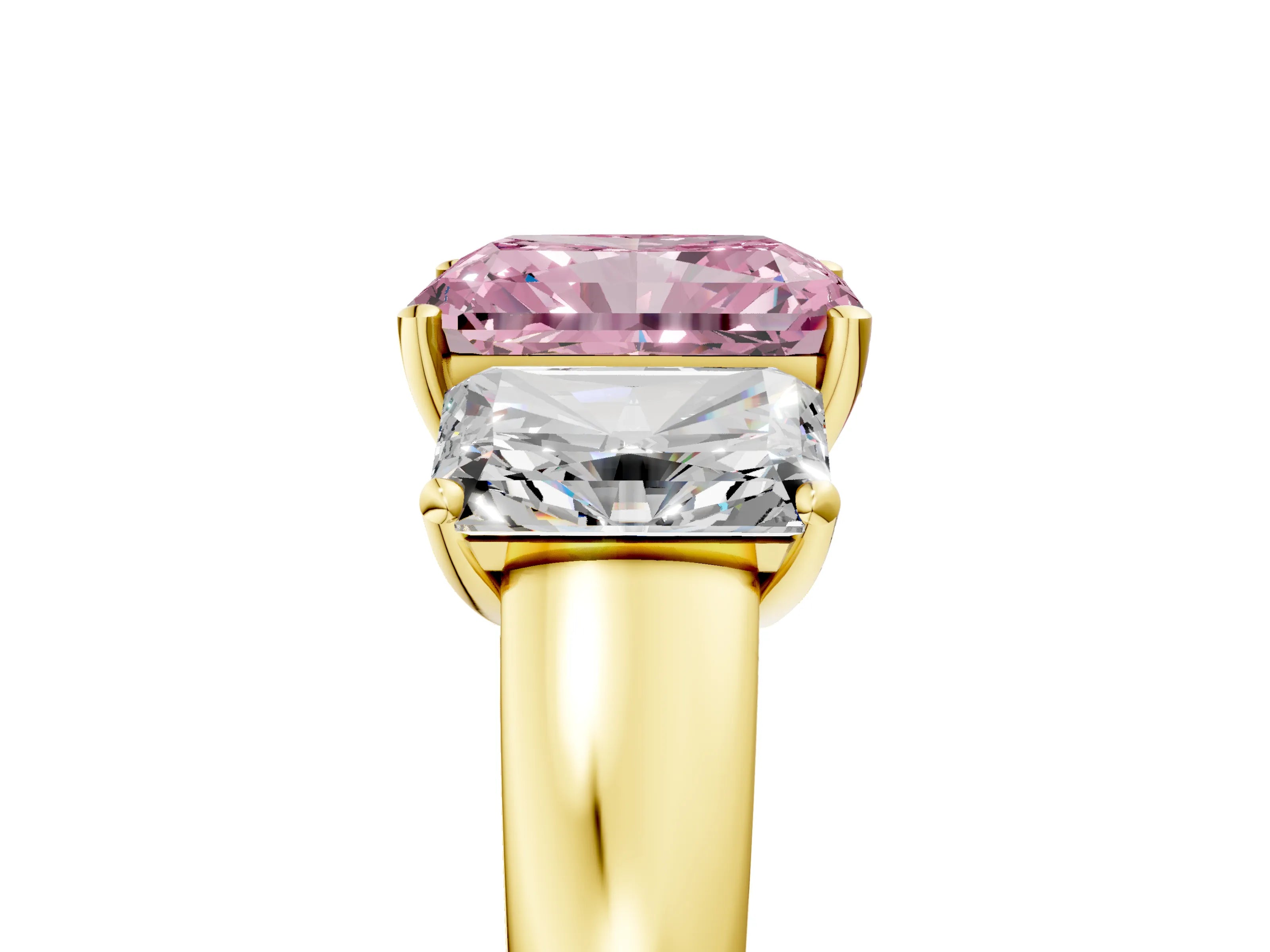Yellow gold Three-Stone Fancy Pink Radiant Cut Cut Solitaire Ring with Classic Prong Setting_5