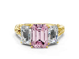 Yellow gold Three-Stone Fancy Pink Radiant Cut Diamond Braided Band Ring with Four-Prong Setting_102