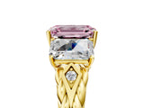 Yellow gold Three-Stone Fancy Pink Radiant Cut Diamond Braided Band Ring with Four-Prong Setting_107