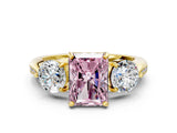 Yellow gold Three-Stone Fancy Pink Radiant Cut Diamond Channel Set Engagement Ring with Prong Setting