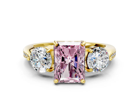 Yellow gold Three-Stone Fancy Pink Radiant Cut Diamond Channel Set Engagement Ring with Prong Setting_12