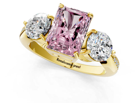 Yellow gold Three-Stone Fancy Pink Radiant Cut Diamond Channel Set Engagement Ring with Prong Setting_13