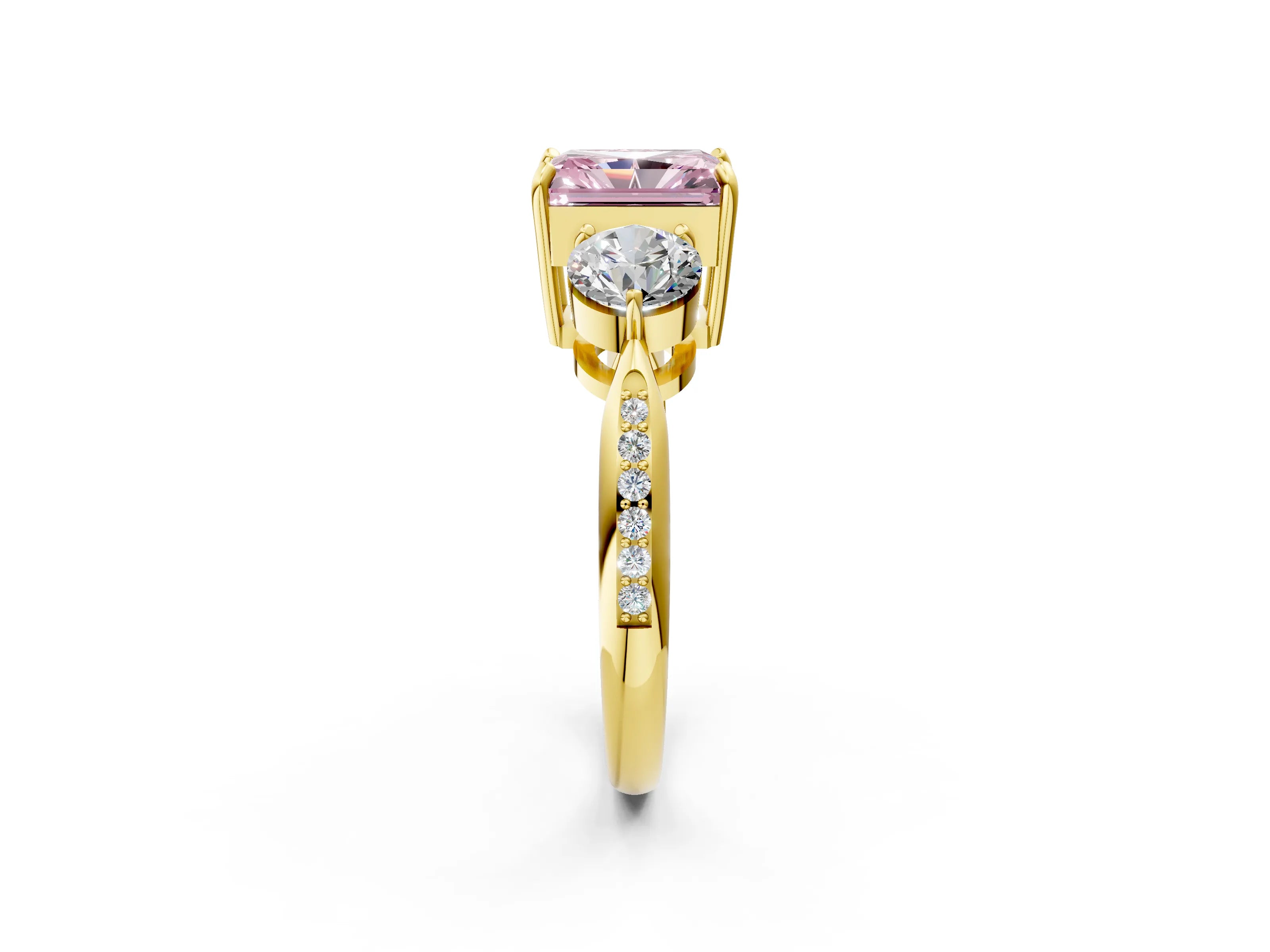 Yellow gold Three-Stone Fancy Pink Radiant Cut Diamond Channel Set Engagement Ring with Prong Setting_14