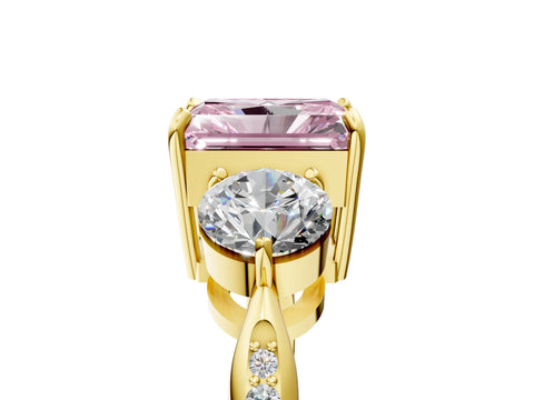 Yellow gold Three-Stone Fancy Pink Radiant Cut Diamond Channel Set Engagement Ring with Prong Setting_17