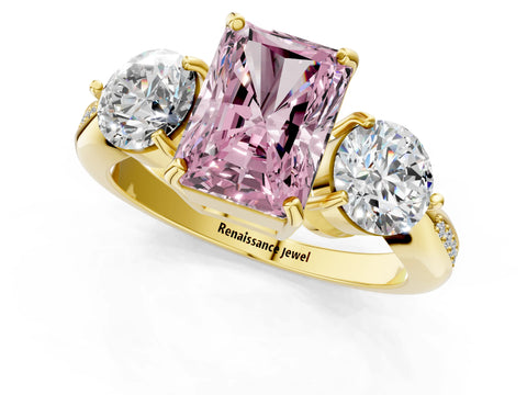 Yellow gold Three-Stone Fancy Pink Radiant Cut Diamond Channel Set Engagement Ring with Prong Setting_1