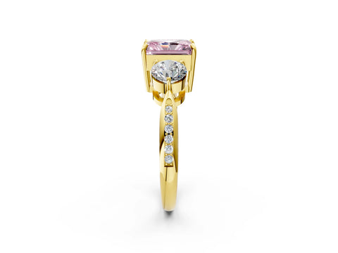 Yellow gold Three-Stone Fancy Pink Radiant Cut Diamond Channel Set Engagement Ring with Prong Setting_2