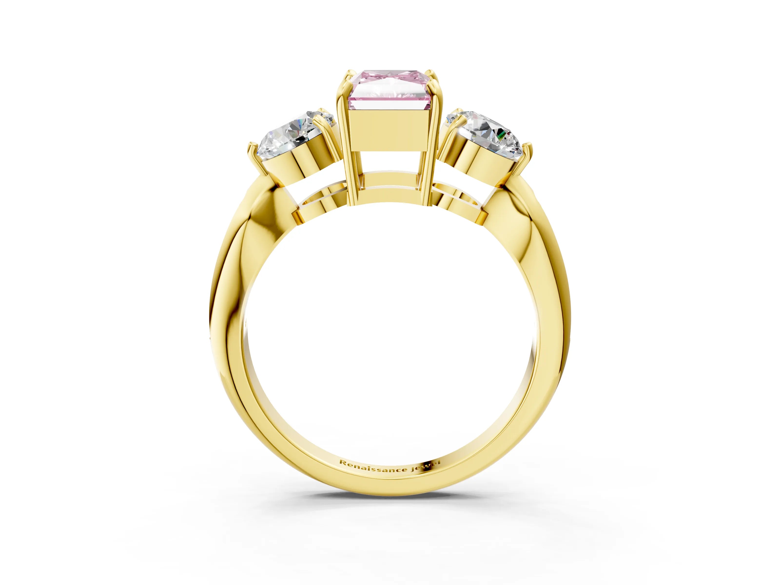 Yellow gold Three-Stone Fancy Pink Radiant Cut Diamond Channel Set Engagement Ring with Prong Setting_3
