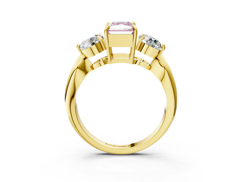 Yellow gold Three-Stone Fancy Pink Radiant Cut Diamond Channel Set Engagement Ring with Prong Setting_3