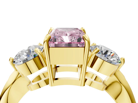 Yellow gold Three-Stone Fancy Pink Radiant Cut Diamond Channel Set Engagement Ring with Prong Setting_4
