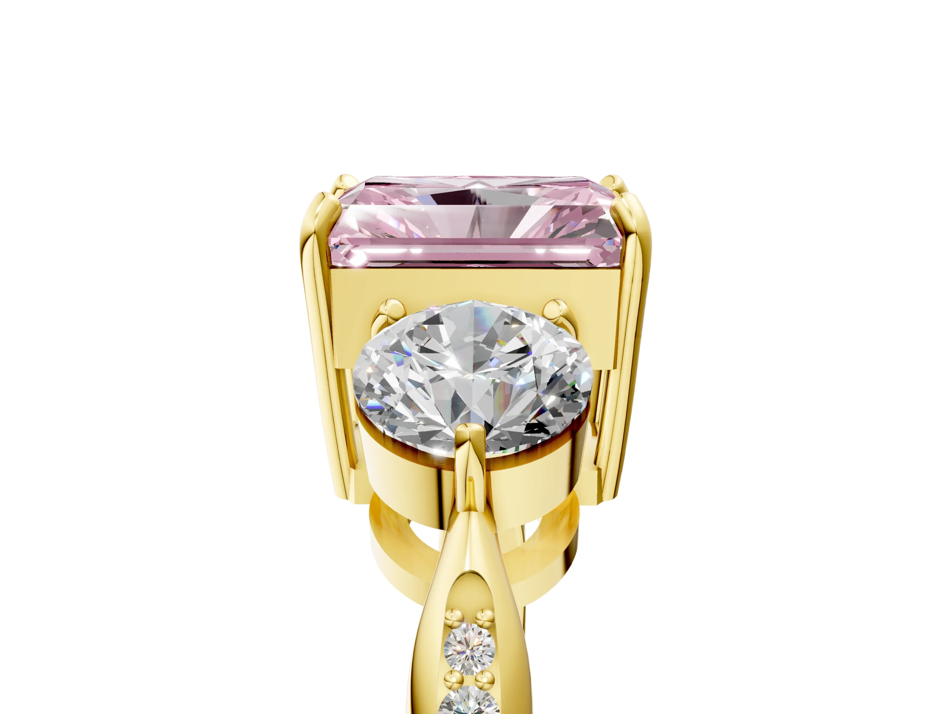 Yellow gold Three-Stone Fancy Pink Radiant Cut Diamond Channel Set Engagement Ring with Prong Setting_5