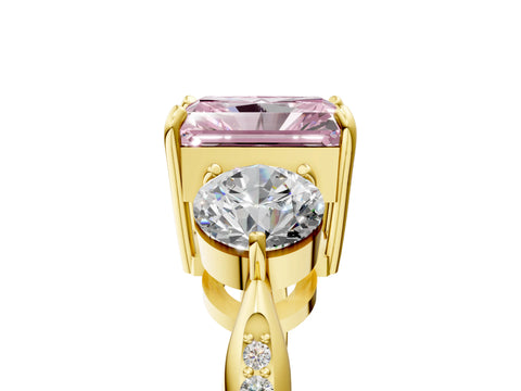 Yellow gold Three-Stone Fancy Pink Radiant Cut Diamond Channel Set Engagement Ring with Prong Setting_5