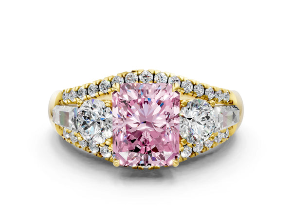 Yellow Gold Radiant Cut Five Stone Baguette Engagement Ring Setting for Fancy Pink Center