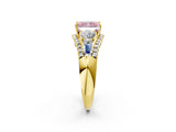 Yellow gold Three-Stone Fancy Pink Radiant Cut Diamond Engagement Ring with Pave Band and Prong Setting_2