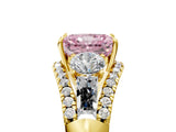 Yellow gold Three-Stone Fancy Pink Radiant Cut Diamond Engagement Ring with Pave Band and Prong Setting_5
